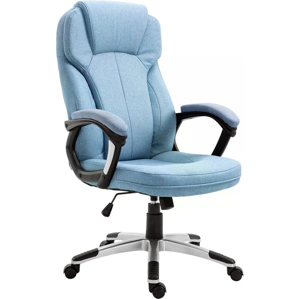 Vinsetto Ergonomic Linen Office Chair, Executive Swivel Chair with Adjustable Seat, Thick Pad, swivel wheels for Home, Office, Blue | Aosom Ireland
