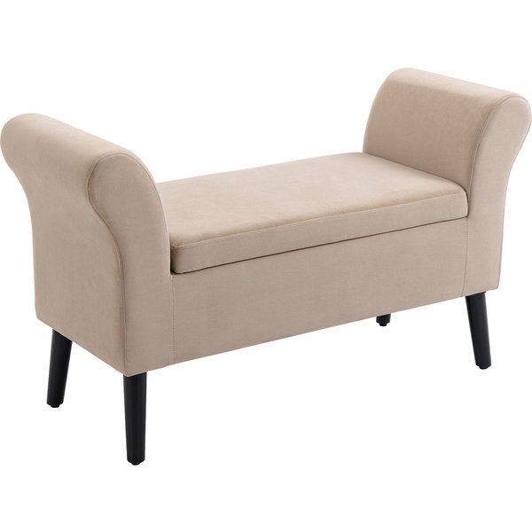 HOMCOM Ottoman Bench with Storage Armrests Chest Bench Modern Hallway Bedroom Living Room Velvet Polyester Rubberwood Beige 111.5 x 41 x 65 cm | Aosom Ireland