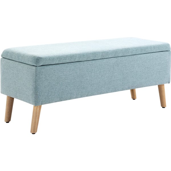 HOMCOM Bench Upholstered Bench with Storage Chest Bench Scandinavia Hallway Bedroom Living Room Linen-like Polyester Rubber Wood Light Green 110 x 39 x 45 cm | Aosom Ireland