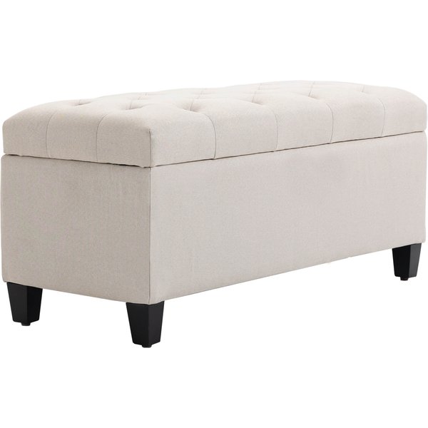 HOMCOM Bench with Storage Upholstered Bench Storage Chest Entryway Living Room Linen-like Polyester Rubberwood Cream White 100 x 40 x 44 cm | Aosom Ireland