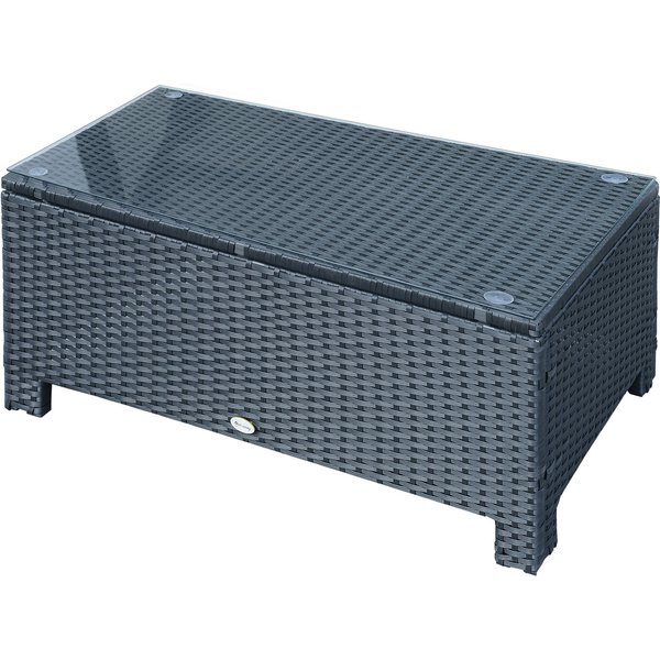 Outsunny Rattan Garden Furniture Coffee Table Patio Iron Frame Tempered Glass (Black) | Aosom Ireland