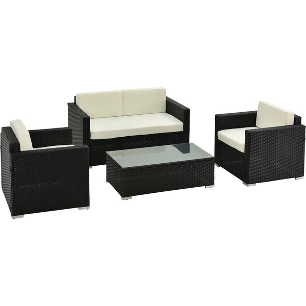 Outsunny 4-Seater Rattan Sofa Set Garden Rattan Furniture Wicker Steel Chair Seat Furniture Patio Rattan Garden Sofa Black | Aosom Ireland