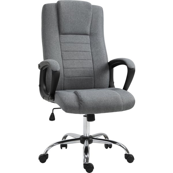 Vinsetto High Back Swivel Office Chair: Adjustable Height with Tilt Function, Linen Upholstery, Deep Grey | Aosom Ireland