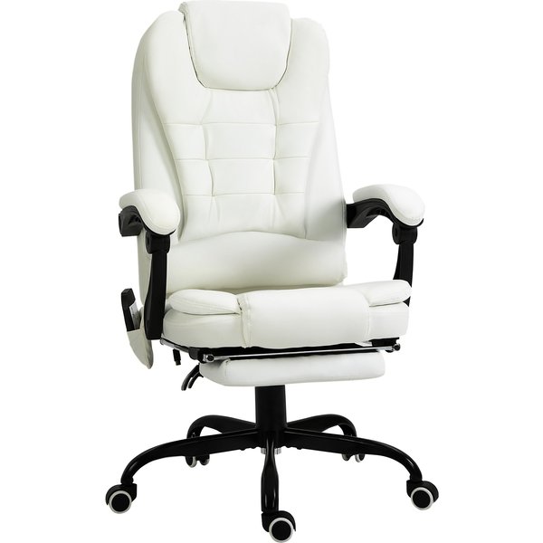 Vinsetto Massagesessel Chefsessel mit 7 Massagepunkte höhenverstellbarer Drehstuhl mit Integrierter Fußstütze Unterem Rückenpolster Schaumstoff Metall PVC Weiß 67 x 79 x 111-121 cm Aosom