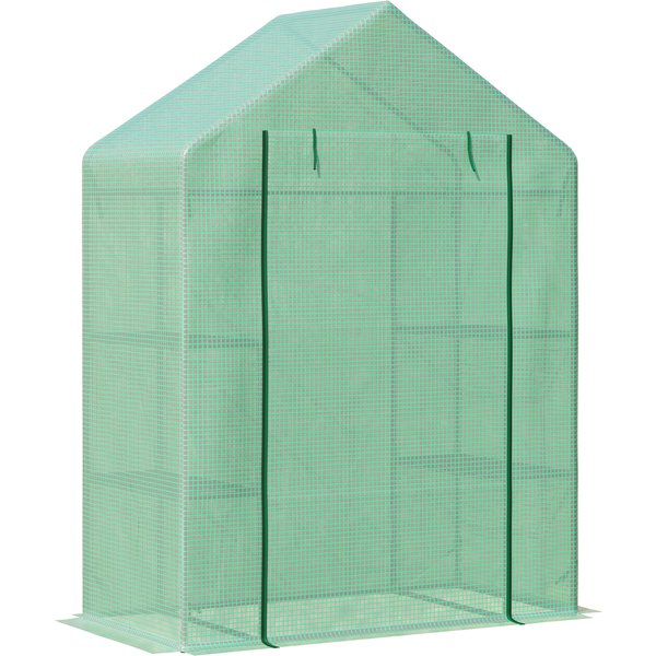Outsunny Walk-In Greenhouse Portable Gardening Plant Grow House with 2 Tier Shelf, Roll-Up Zippered Door and PE Cover, 141 x 72 x 191 cm | Aosom Ireland