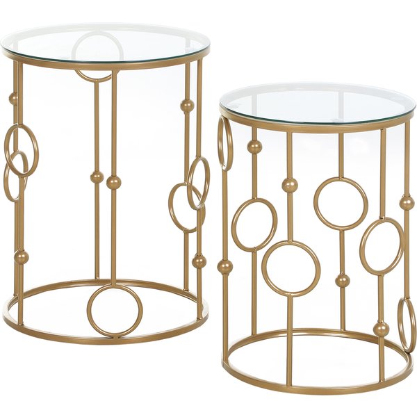 HOMCOM Round Coffee Tables Set of 2, Gold Nest of Tables with Tempered Glass Top, Steel Frame for Living Room, Gold | Aosom Ireland