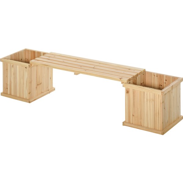 Outsunny Wooden Garden Planter & Bench Combination Garden Raised Bed Patio Park Natural 176 x 38 x 40 cm | Aosom Ireland
