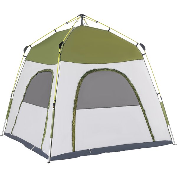 Outsunny 4 Person Automatic Camping Tent, Outdoor Pop Up Tent, Portable Backpacking Dome Shelter, Green | Aosom Ireland