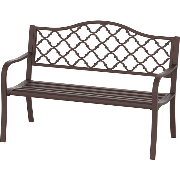 Outsunny Outdoor Garden Bench Antique Style Cast Iron 2 Seater Patio Porch Park Loveseat Chair Seater - Brown | Aosom Ireland