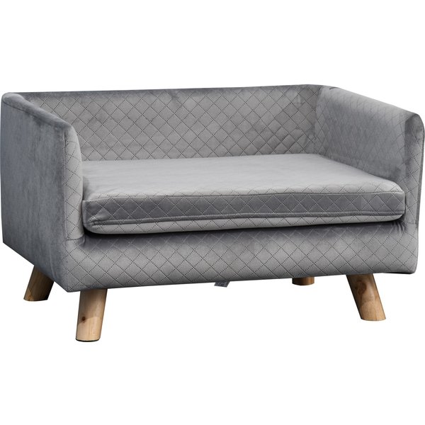 PawHut Dog Bed, 64 x 45 x 36 cm, Velvet Pet Sofa with Removable Cushion Cover, Armrest, Backrest for Small Sized Dogs, Cats, Grey | Aosom Ireland