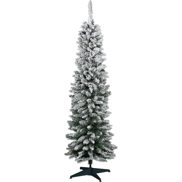 HOMCOM 1.8m Artificial Flocked Christmas Tree Pencil Silm Style Snow Tipped Tree Easy Assembly w/ Foldable Base | Aosom Ireland