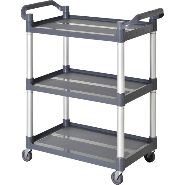 HOMCOM Large 3-Tier Metal Utility Cart Rolling Storage Trolley with Shelves for Restaurant Hotel Living Room Silver | Aosom Ireland