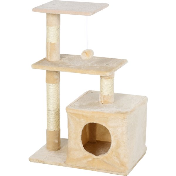 PawHut Plush Cat Tree Tower Cat Climbing Tree Activity Center w/ Sisal Cat Scratcher Perch Condo, Beige | Aosom Ireland