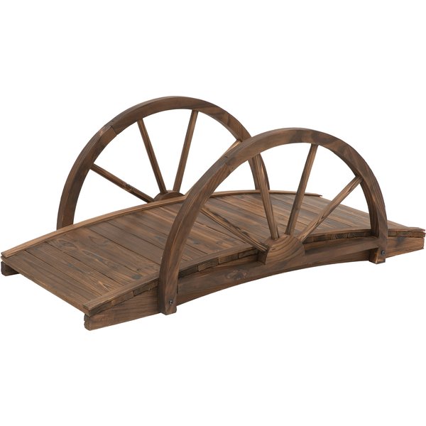 Outsunny Wooden Garden Bridge Lawn Décor Stained Finish Arc Outdoor Pond WalkwayYard Decoration Half Wheeled Railings 100L x 50W x 37Hcm | Aosom Ireland