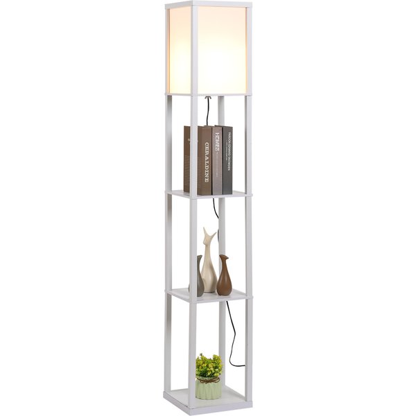 HOMCOM Floor Lamp with Shelves, Floor Standing Lamp with 4-Tier Storage Shelf, Reading Standing Lamp for Living Room, Bedroom, White | Aosom Ireland