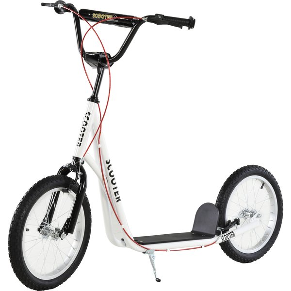 Homcom Trottinette Patinette Pour Enfants Plus De 5 Ans Grands Pneus Guidon RéGlable 2 Freins PoignéE BéQuille LatéRale 139 X 58 X 90-96 Cm Blanc-image