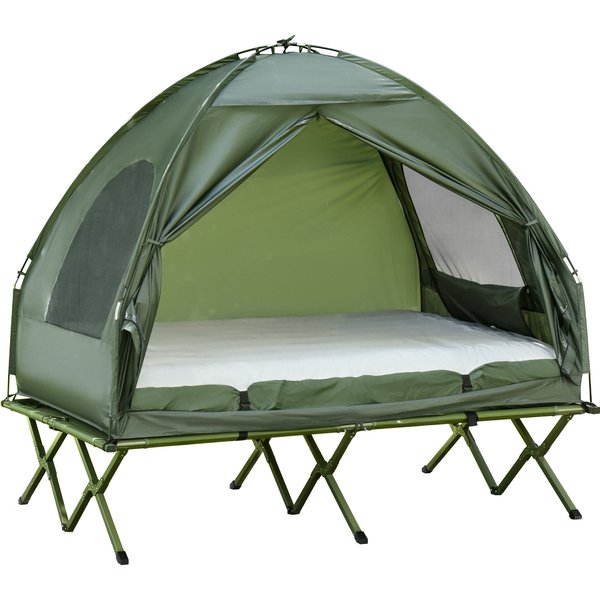 Portable Camping Cot Tent w/ Air Mattress Pump Bedspread | Aosom Ireland