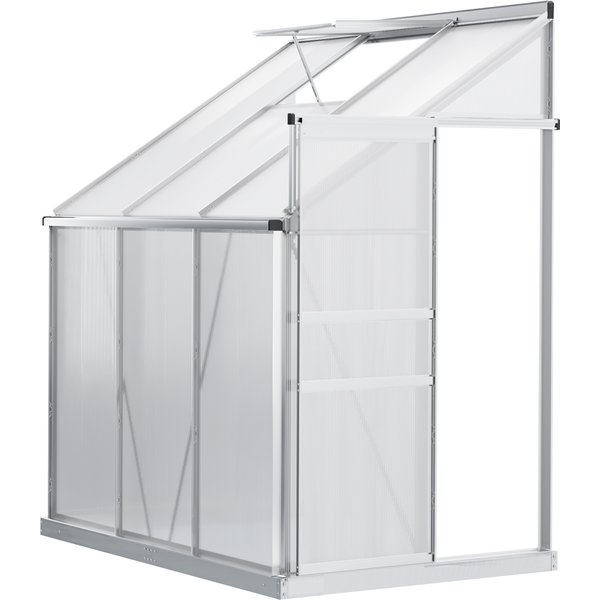 Outsunny Walk-In Greenhouse Lean to Wall Polycarbonate Garden Greenhouse with Adjustable Roof Vent, Rain Gutter and Sliding Door, 6 x 4 ft | Aosom Ireland