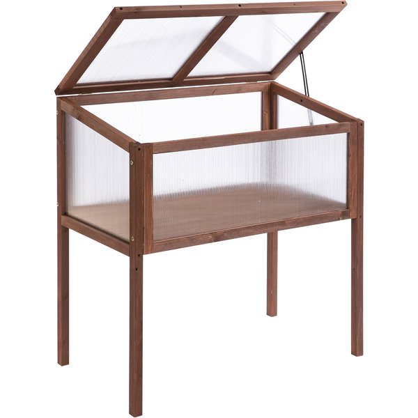 Outsunny Portable Wooden Cold Frame Greenhouse Raised Planter for Outdoor Indoor Gardening Brown 90x50x93cm | Aosom Ireland