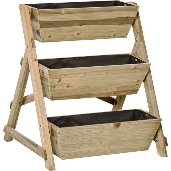 Outsunny Raised Garden Bed Flower Ladder Wooden Plant Stand with 3 Shelves Plant Shelf Plant Stand Flower Shelf Flower Stand Natural 71 x 61 x 77 cm | Aosom Ireland
