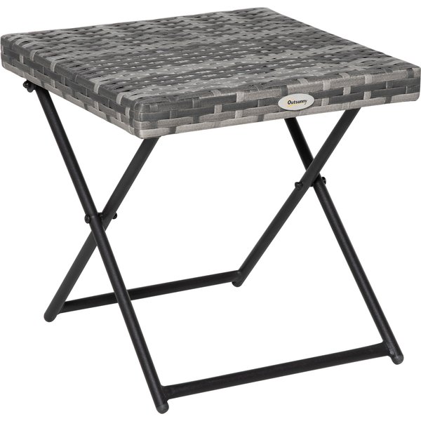Outsunny Garden Small Folding Square Rattan Coffee Table Bistro Balcony Outdoor Wicker Weave Side Table 40H x 40L x 40Wcm Grey | Aosom Ireland