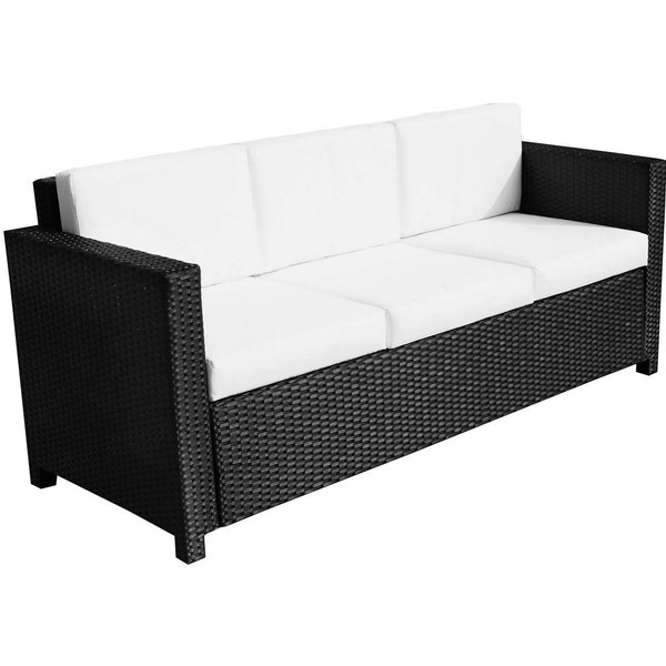 Outsunny 3 Seater Rattan Sofa All Weather Outdoor Sofa with Wicker Weave, Metal Frame and Fire Resistant Cushion, Black Aosom UK