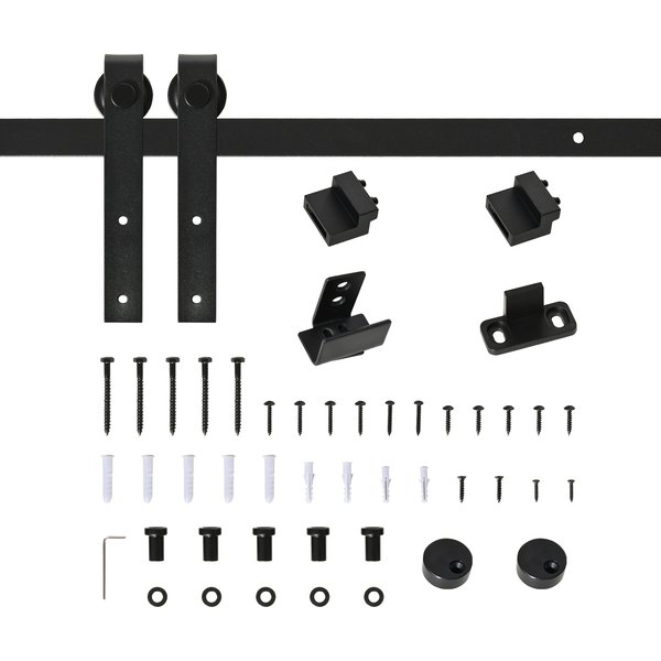 HOMCOM Sliding Door System Sliding Door Track Single Sliding Door Fitting for Wooden Sliding Door Accessories Carbon Steel Black 183 x 0.6 x 18 cm | Aosom Ireland