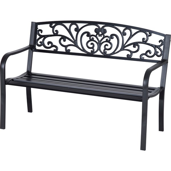Outsunny 2 Seater Metal Garden Park Bench Porch Outdoor Furniture Patio Chair Seat Black Aosom UK