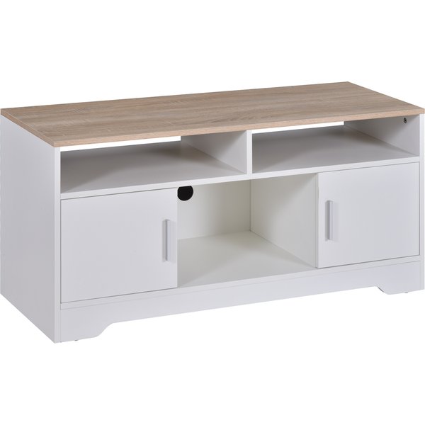 HOMCOM TV Stand for TVs up to 42 Inches w/ Cabinets, Shelves and Wide Tabletop for Living Room, Bedroom, Dining Room, White and Wood Color | Aosom Ireland