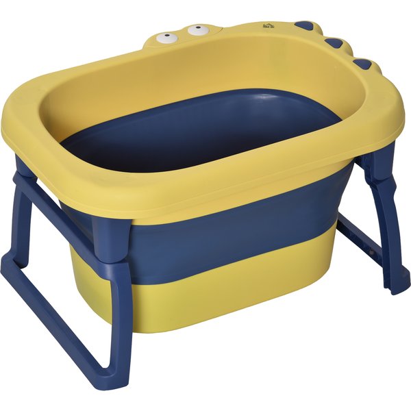 HOMCOM Crocodile Cove: Collapsible Baby Bath with Non-Slip Seat, Portable Design, Sunny Yellow | Aosom Ireland
