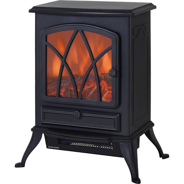 HOMCOM Free Standing Electric Fireplace Stove with Fan and Log Burning Flame Effect 2000W / 1000W Room Heater Wood Burner 2 Heat Settings (Black) | Aosom Ireland