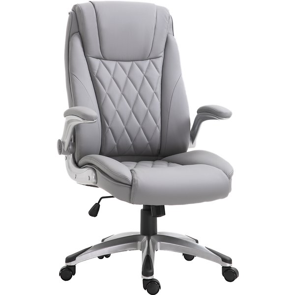 Vinsetto Ergonomic Office Chair, Desk Chair with Adjustable Height, Tension Control and Flip-Up Armrests, Linen-Look Fabric, Grey | Aosom Ireland