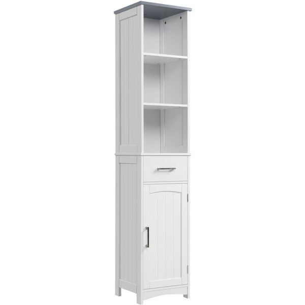 Kleankin Tall Linen Tower Bathroom Cabinet, 3 Tier Shelf with Cupboard & Drawer, Slim Side Freestanding Organizer, White | Aosom Ireland