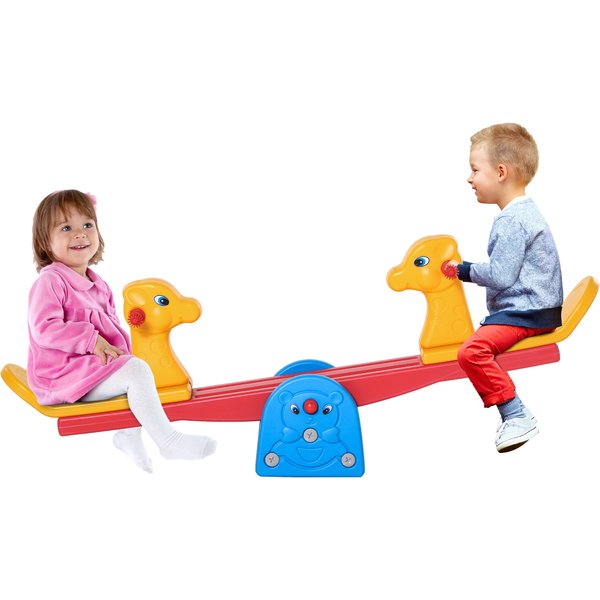 HOMCOM Kids Seesaw Safe Teeter Totter 2 Seats w/Easy-Grip HandlesSafeIndoor Outdoor Playroom Backyard Equipment Multicolor | Aosom Ireland