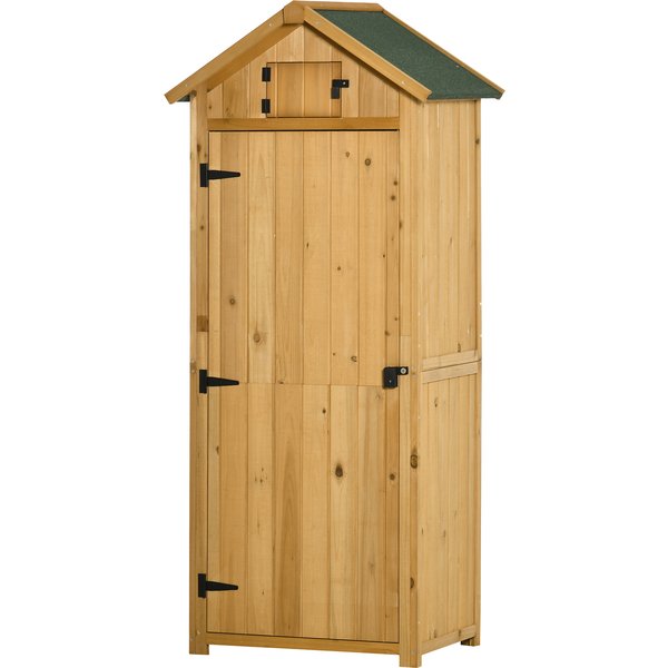 Outsunny Gartenschrank Gartenhaus Gerätehaus Geräteschuppen mit Fachböden Asphaltdach Fenster Holz Gelb+Grün 77 x 54,2 x 179 cm Aosom