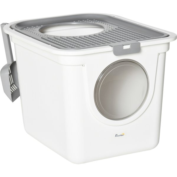 PawHut Enclosed Cat Litter Box with Scoop Front Entrance Top Exit White | Aosom Ireland