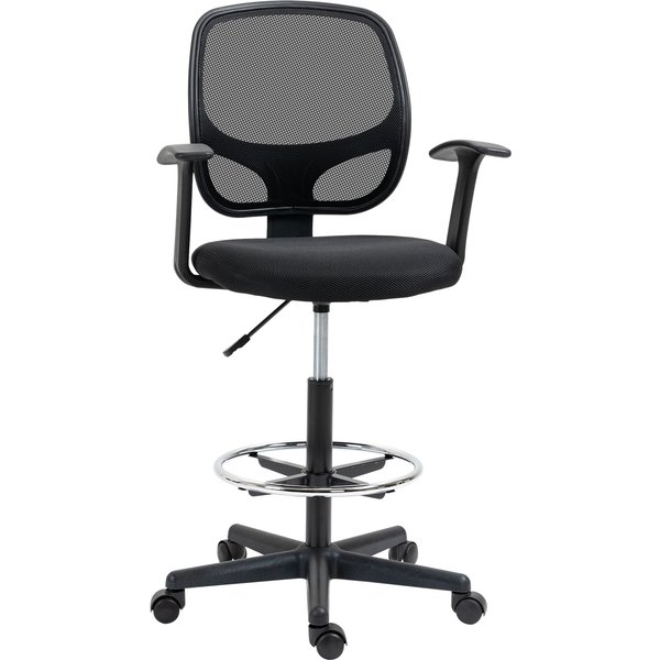 Vinsetto ergonomischer Bürostuhl Schreibtischstuhl, Drehstuhl, Zeichenstuhl, verstellbarer Fußring, bis 120 kg, Schwarz, 60x56x110-132 cm Aosom