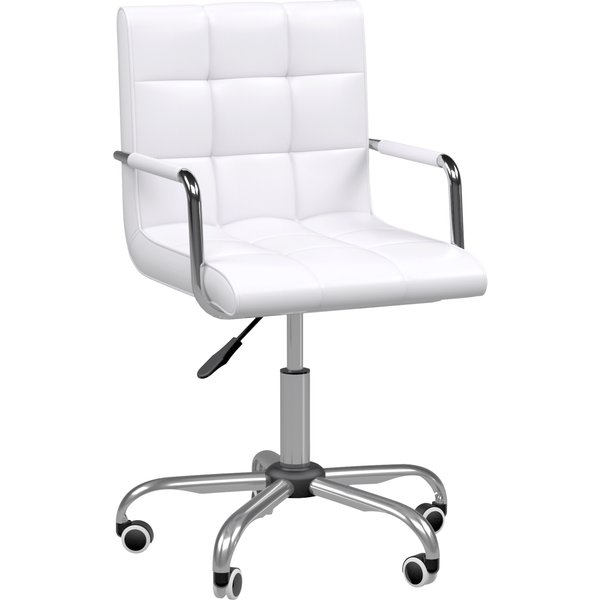 HOMCOM Mid Back PU Leather Home Office Desk Chair Swivel Computer Salon Stool with Arm, Wheels, Height Adjustable, White | Aosom Ireland