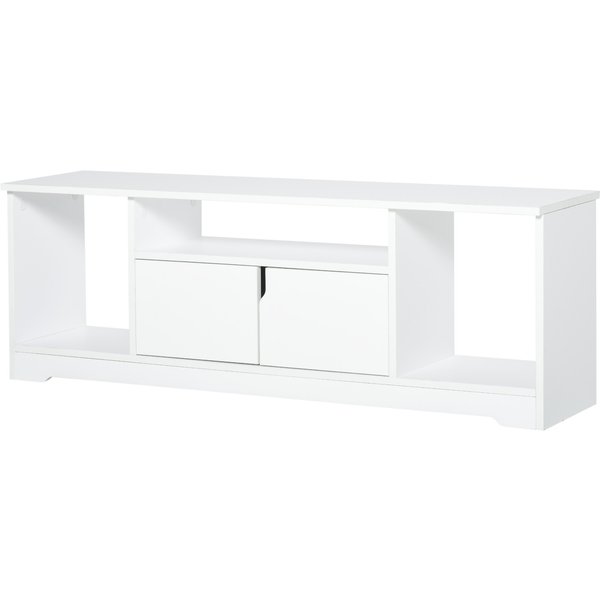 Homcom Meuble Tv Banc Tv Meuble TéLé Design Contemporain - 3 Niches, Placard Double Porte - Dim. 120L X 30L X 41H Cm - Panneaux Particules Blanc-image