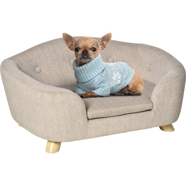 Pawhut Canapé Lit Panier Chien Chat Sur Pied Design Contemporain Coussin Moelleux Amovible Pieds Bois Massif Dim. 70L X 47L X 30H Cm CrèMe-image
