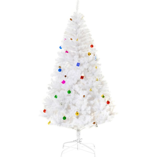 HOMCOM 6ft Artificial White Christmas Tree Holiday Home Decoration with Xmas Ornaments and Metal Stand NEXT DAY DELIVERY | Aosom Ireland
