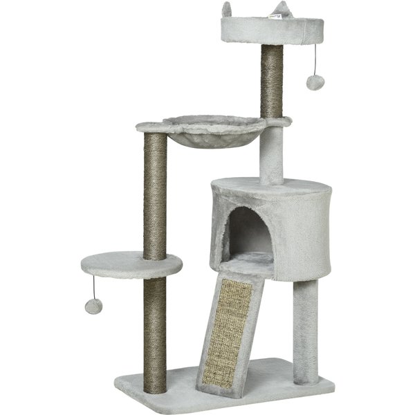 PawHut Cat Tree including Cat Condo, Cat Bed, Cat Hammock, and Toys 60 cm x 40 cm x 113 cm, Light Gray | Aosom Ireland