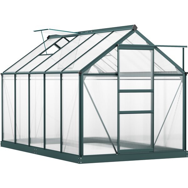 Outsunny Clear Polycarbonate Greenhouse Large Walk-In Green House Garden Plants Grow Galvanized Base Aluminium Frame w/ Slide Door | Aosom Ireland