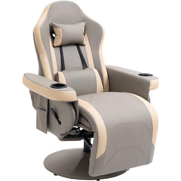 HOMCOM Manual Recliner Chair Armchair PU Leather Lounge Chair w/ Adjustable Leg Rest, 135° Reclining Function, 360° Swivel, Grey | Aosom Ireland