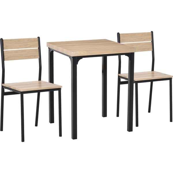HOMCOM 3-teilige Esstisch Küchentisch mit Stühlen Set Naturholzmaserung + Schwarz mit 1 Tisch + 2 Stühlen Aosom