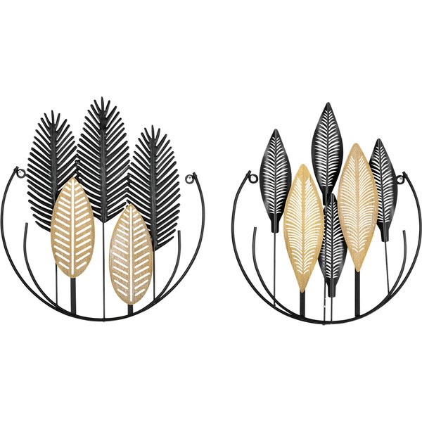 HOMCOM 3D Wall Pictures 2-Piece Set Modern Wall Decoration Metal Natural + Black | Aosom Ireland
