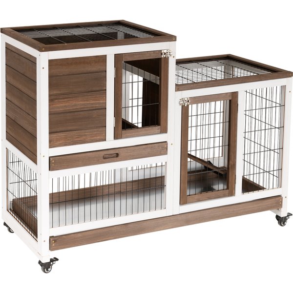 PawHut Wooden Indoor Rabbit Hutch Guinea Pig House Bunny Small Animal Cage W/ Wheels Enclosed Run 110 x 50 x 86 cm, Brown | Aosom Ireland