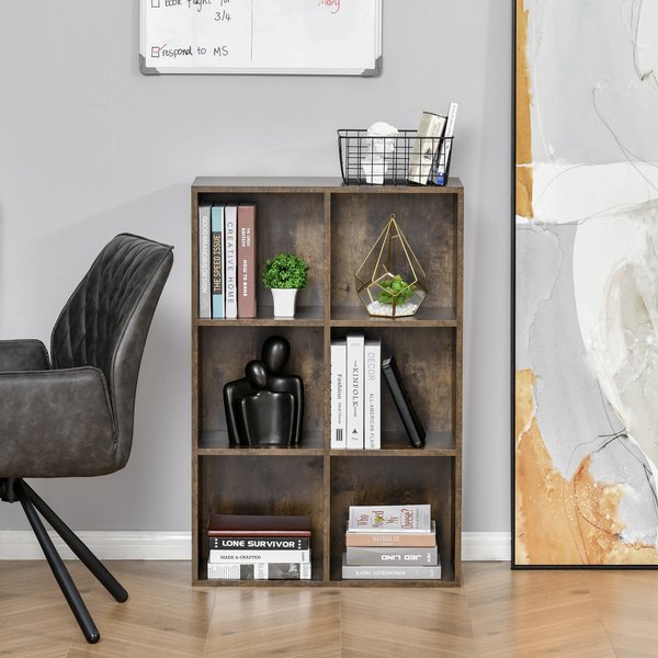 HOMCOM Open Shelves Unit Solid Wood Bookcase with 3-Shelf, Anti-toppling Device, Rustic Brown | Aosom Ireland