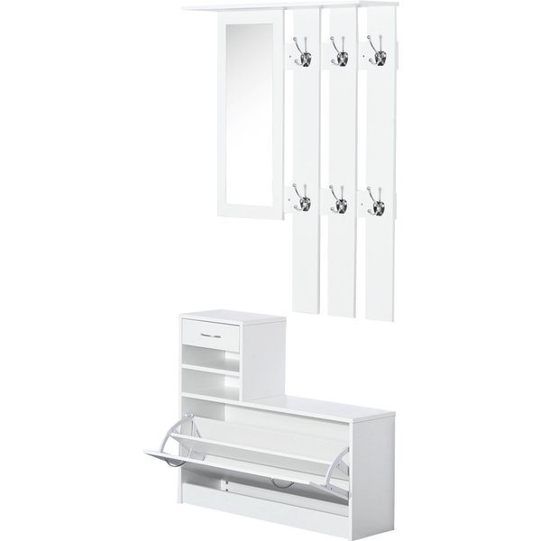 HOMCOM 2PC Shoes Storage Chest Cloths Rack Unit w/Mirror Multiple Shelves Large Storage Capacity Shoes Cabinet 6 Hooks Cloth Rack | Aosom Ireland