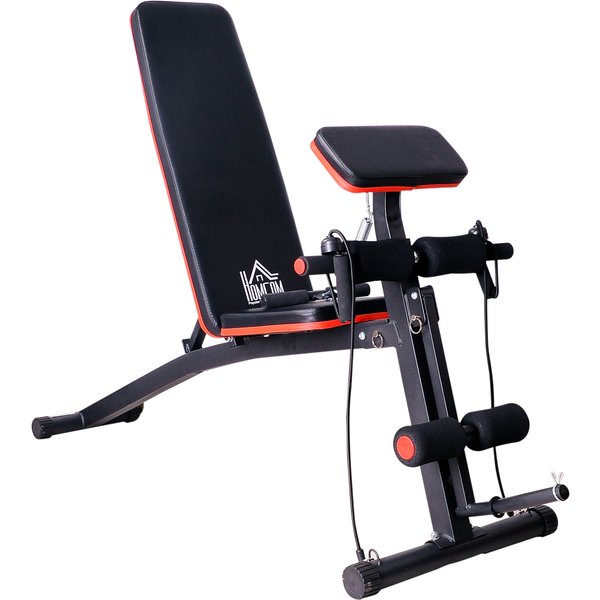 HOMCOM Multifunktion Hantelbank Kraftstation mit Feder Booster Trainingsbank Gewicht bis 120kg Schwarz 54 x 160 x 106 cm Aosom